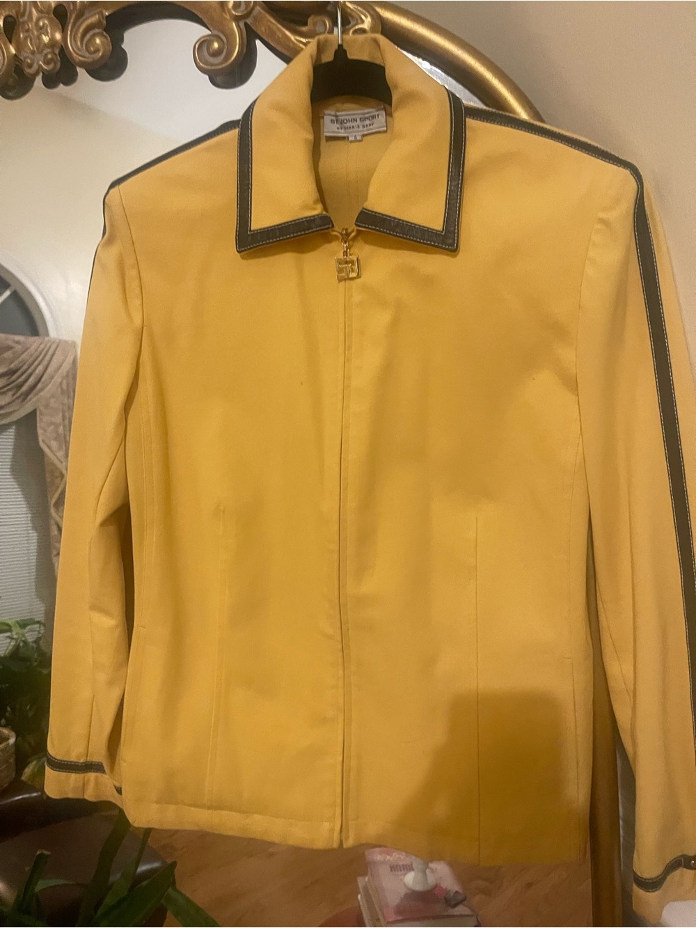 St. John Sport by Marie Gray Yellow Windbreaker with Black Trim